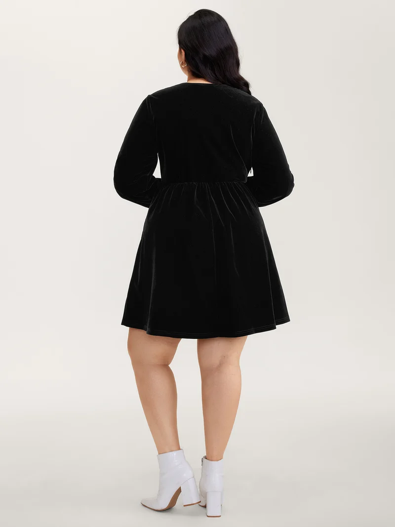 Velvet Bubble Bead Neckline Pockets Mini Dress