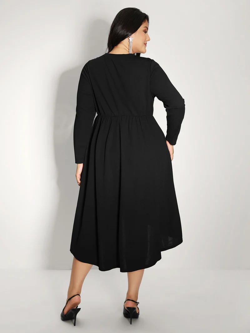 Rhinestone Stretchy Sheer Neck Midi Dress