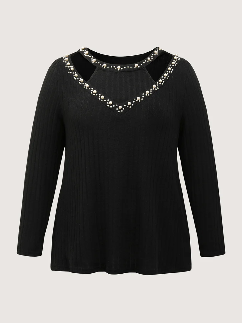 Bubble Beads Neck Cut-Out T-Shirt