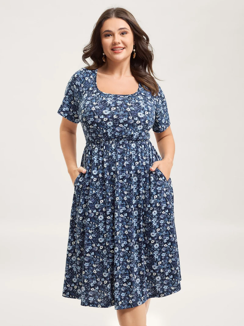 Florals Crossover Back Cut-Out Midi Dress