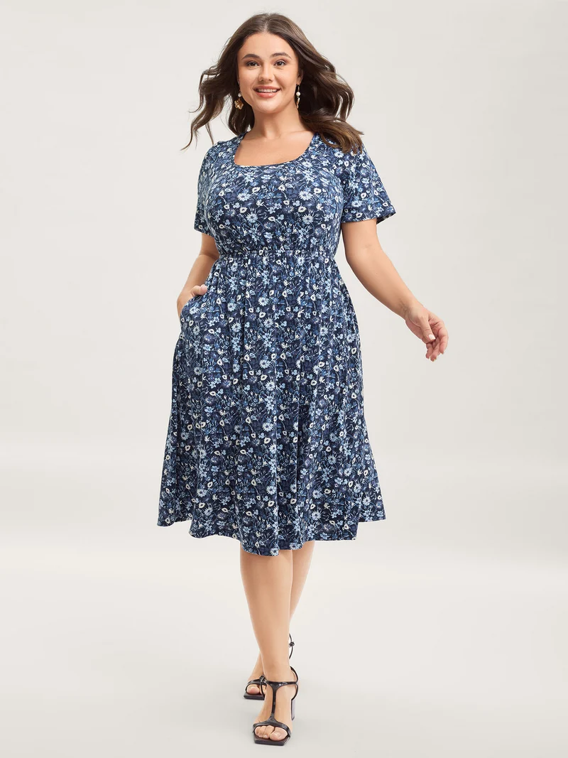 Florals Crossover Back Cut-Out Midi Dress