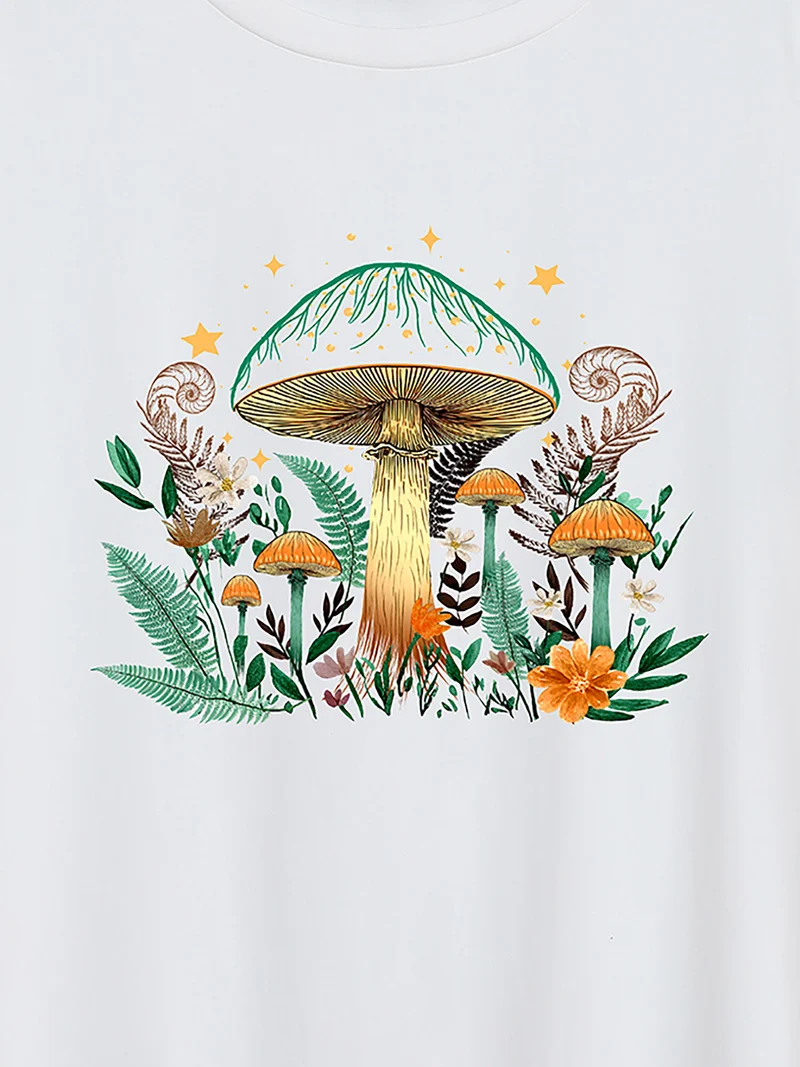 Mushroom Mystery Round Neck T-Shirt