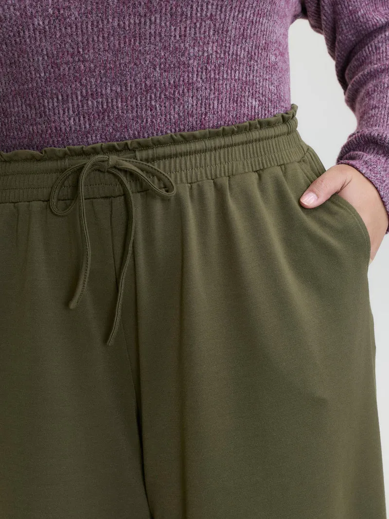Shirred Waist-Tie Wide-Leg Pants