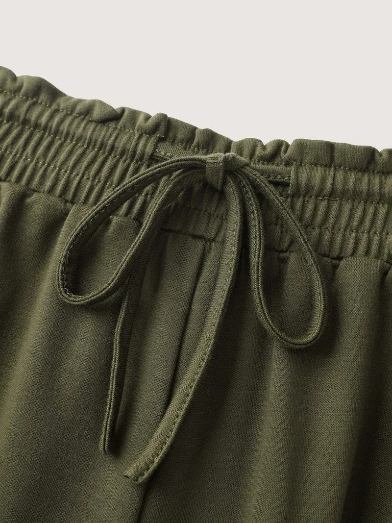 Shirred Waist-Tie Wide-Leg Pants