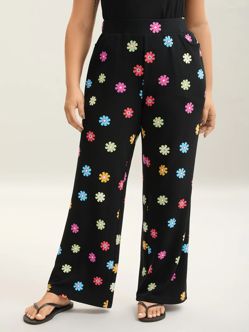 Multi-Color Floral Print Flared Pants