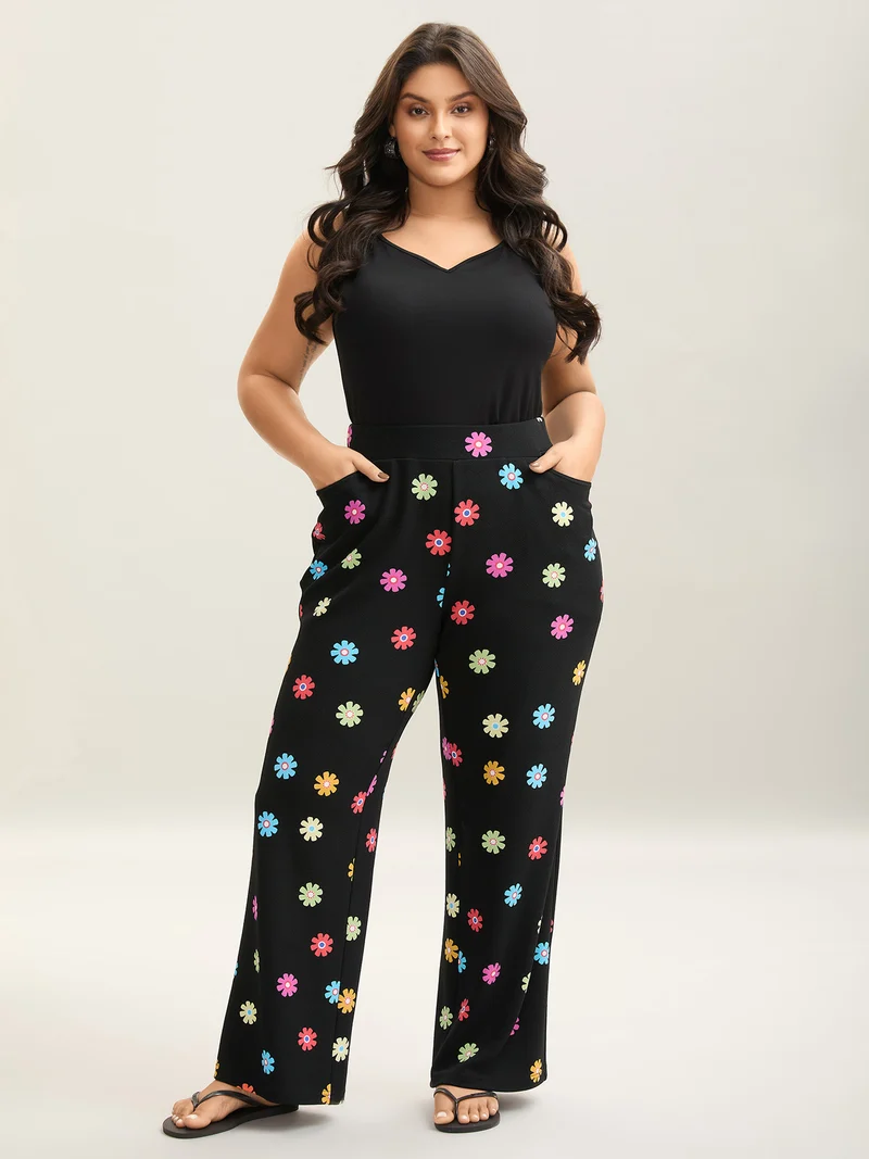 Multi-Color Floral Print Flared Pants