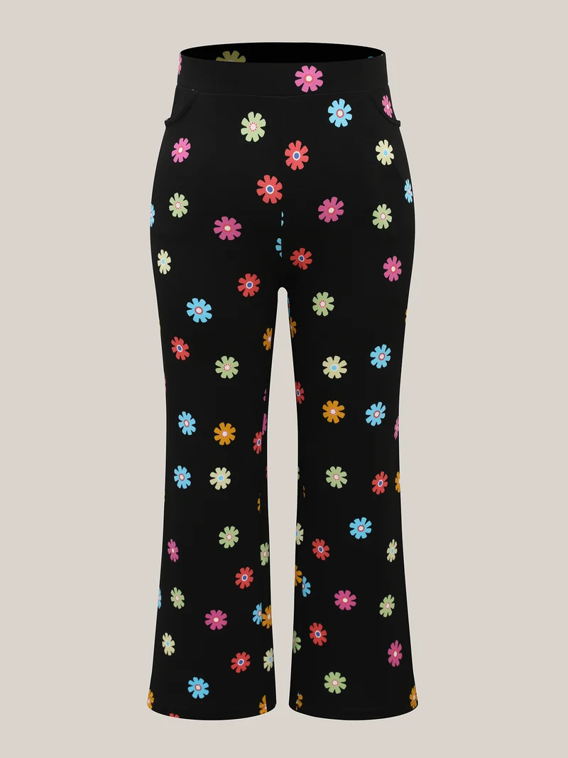 Multi-Color Floral Print Flared Pants