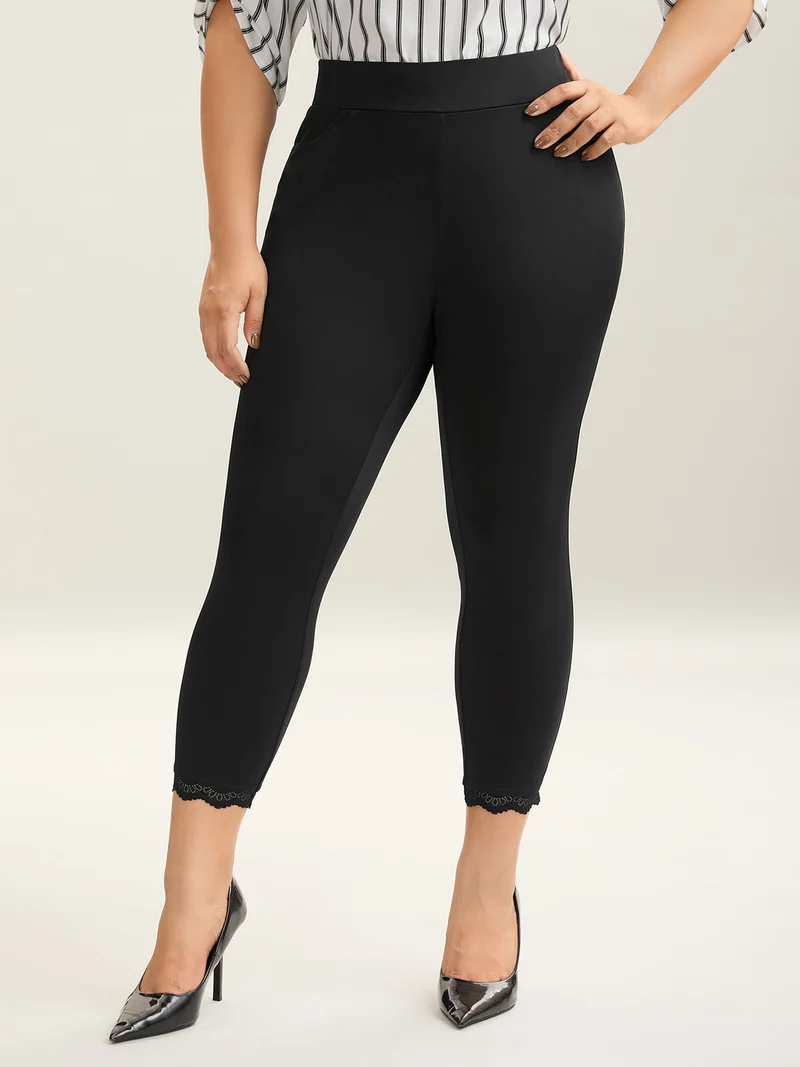 Lace Detail Pull-On Slim-Fit Pants