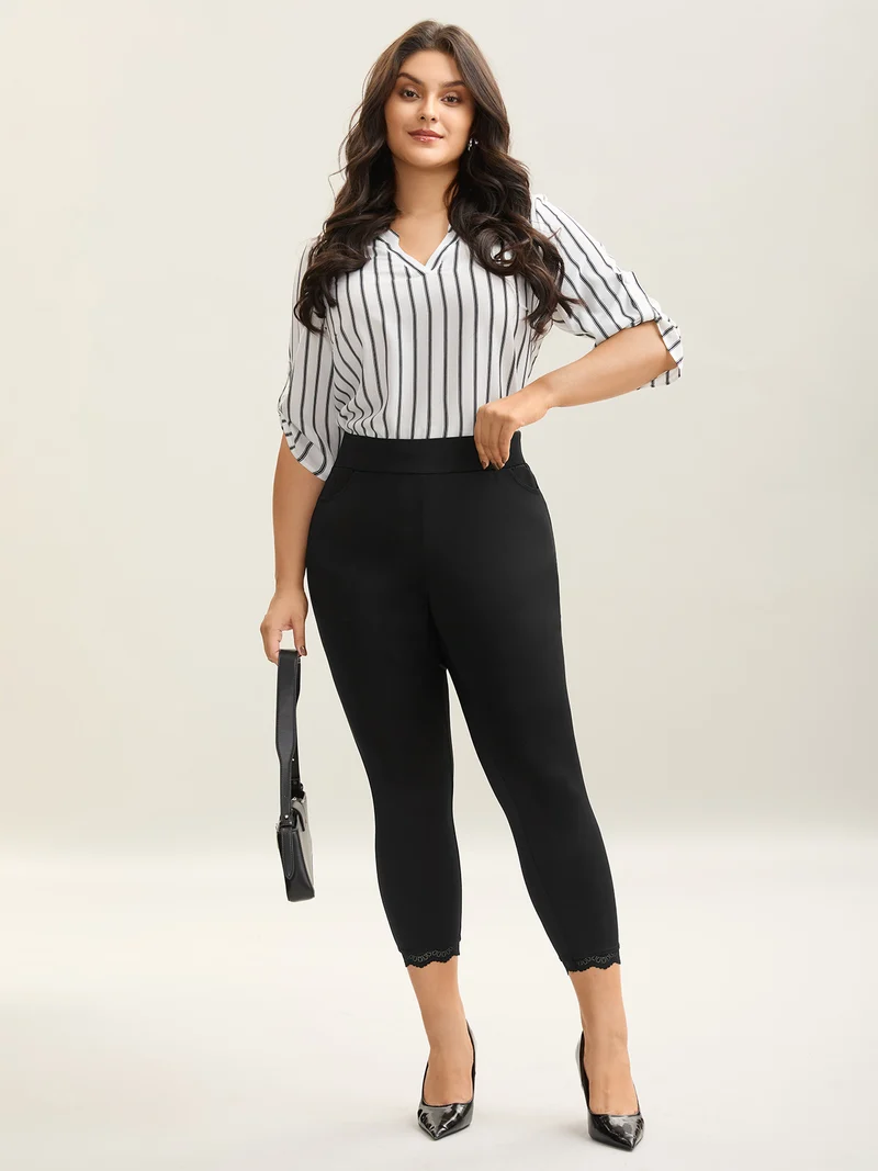 Lace Detail Pull-On Slim-Fit Pants