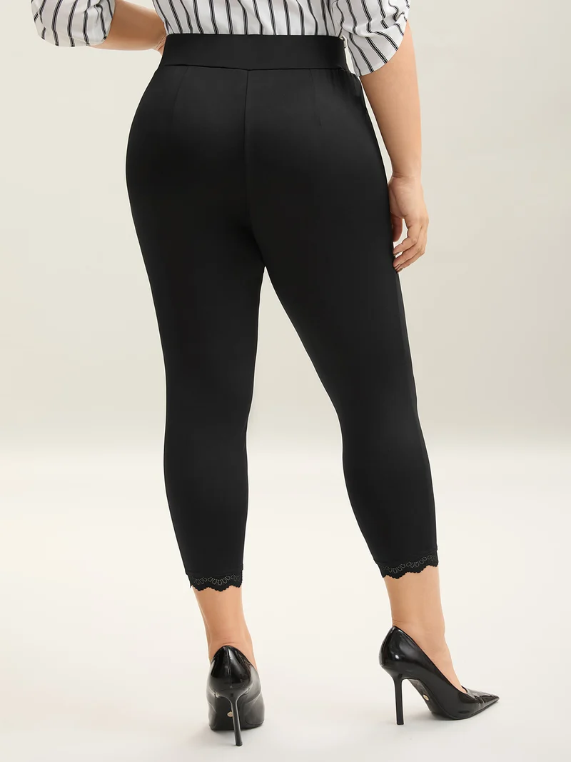 Lace Detail Pull-On Slim-Fit Pants