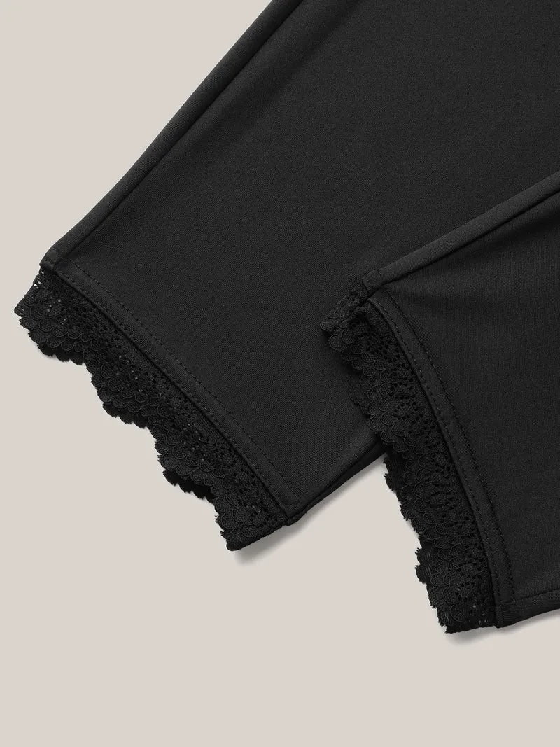 Lace Detail Pull-On Slim-Fit Pants