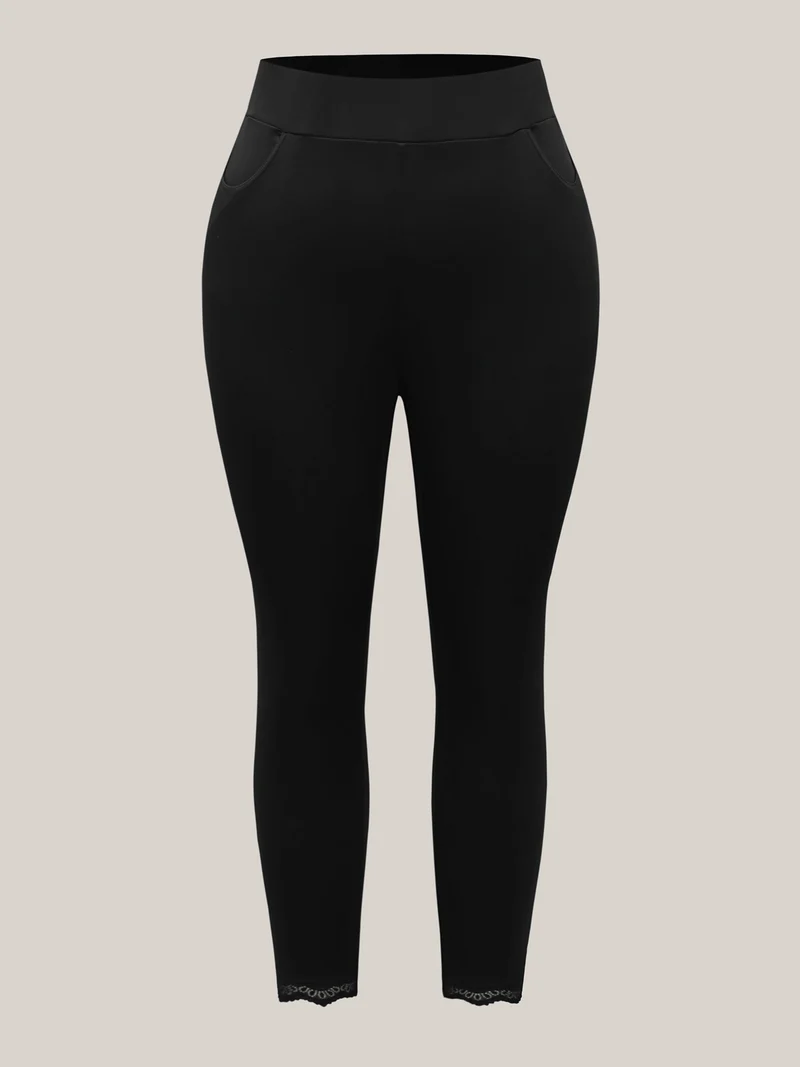 Lace Detail Pull-On Slim-Fit Pants