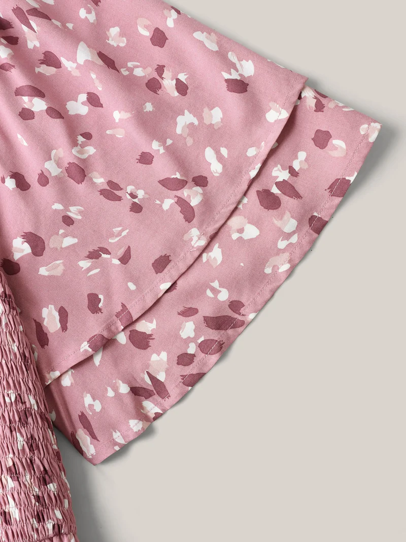 Floral Print Shirred Pockets Midi Dress