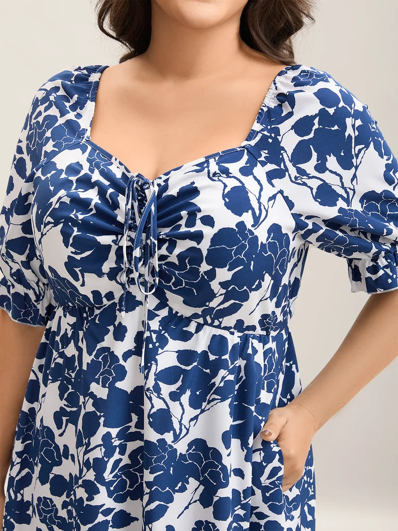 Silhouette Floral Print Tie Front Midi Dress