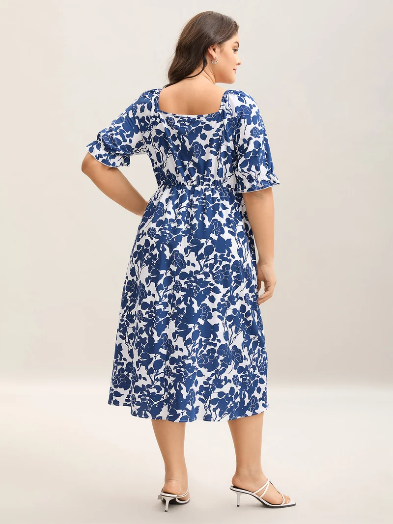Silhouette Floral Print Tie Front Midi Dress