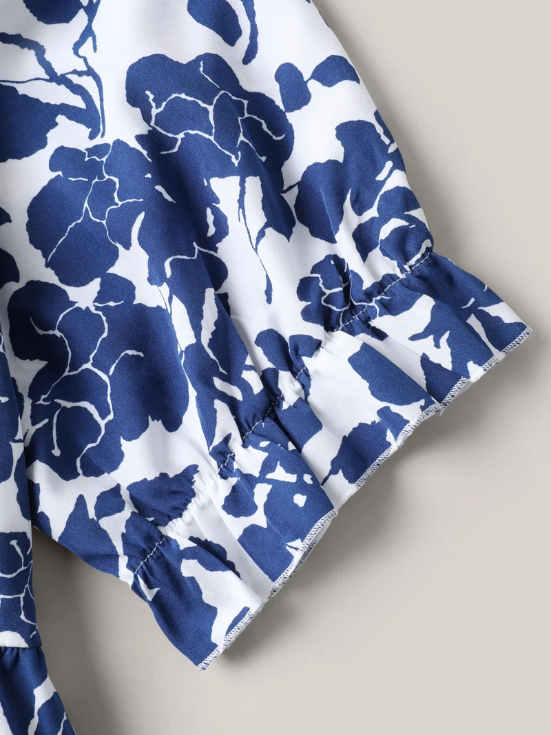 Silhouette Floral Print Tie Front Midi Dress