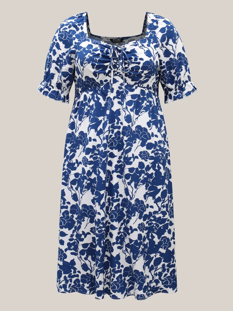 Silhouette Floral Print Tie Front Midi Dress