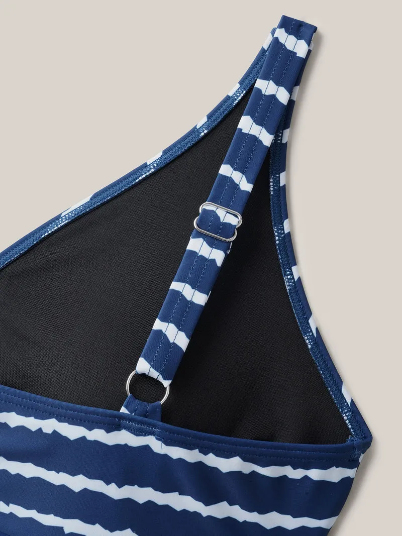 Stripes Spliced Ruched Swim Top