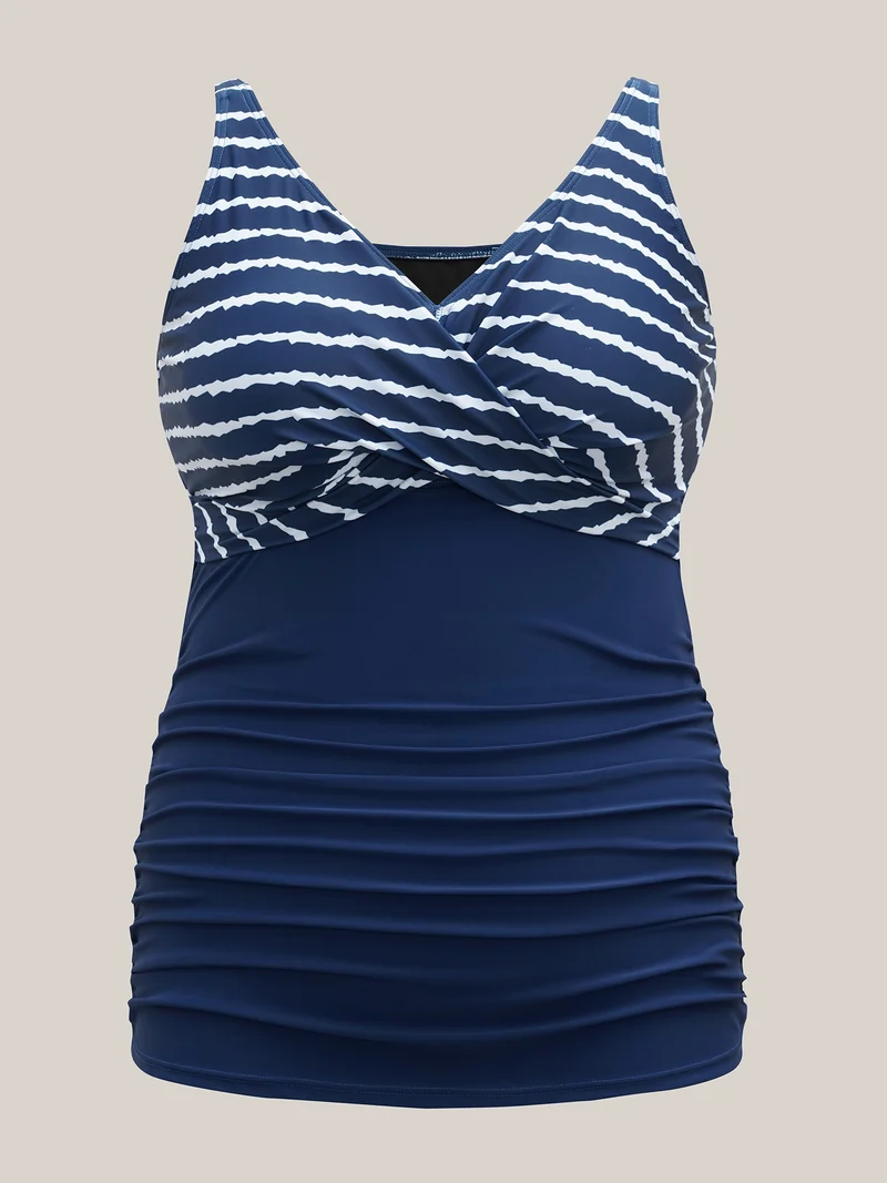 Stripes Spliced Ruched Swim Top