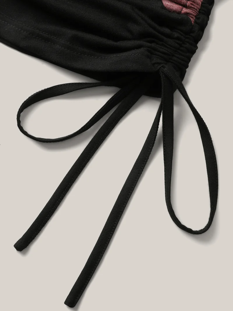 Color Block Ruched Drawstring T-Shirt