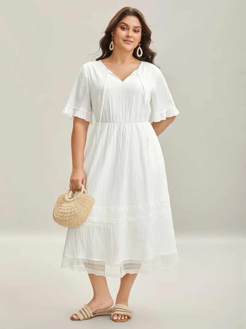 Textured Cut-Out Lace Tied Midi Dress