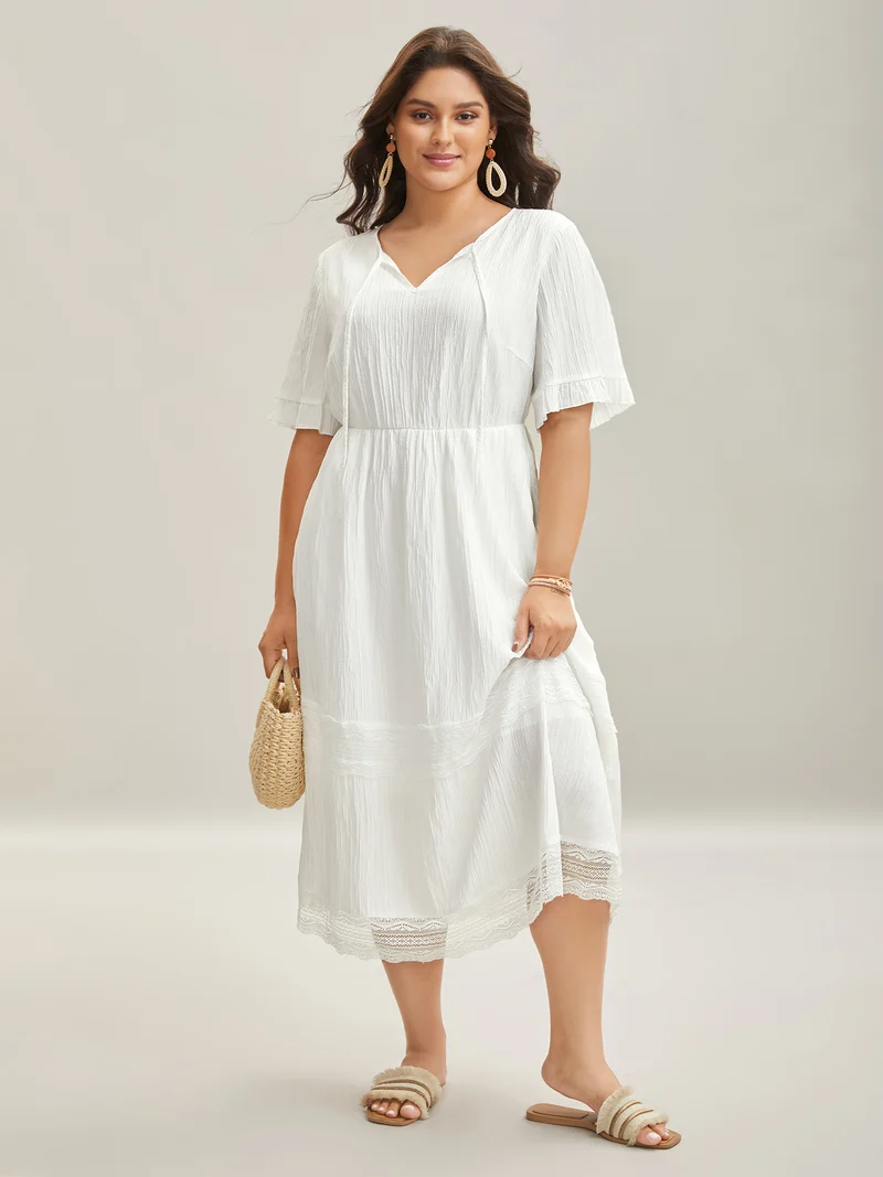 Textured Cut-Out Lace Tied Midi Dress