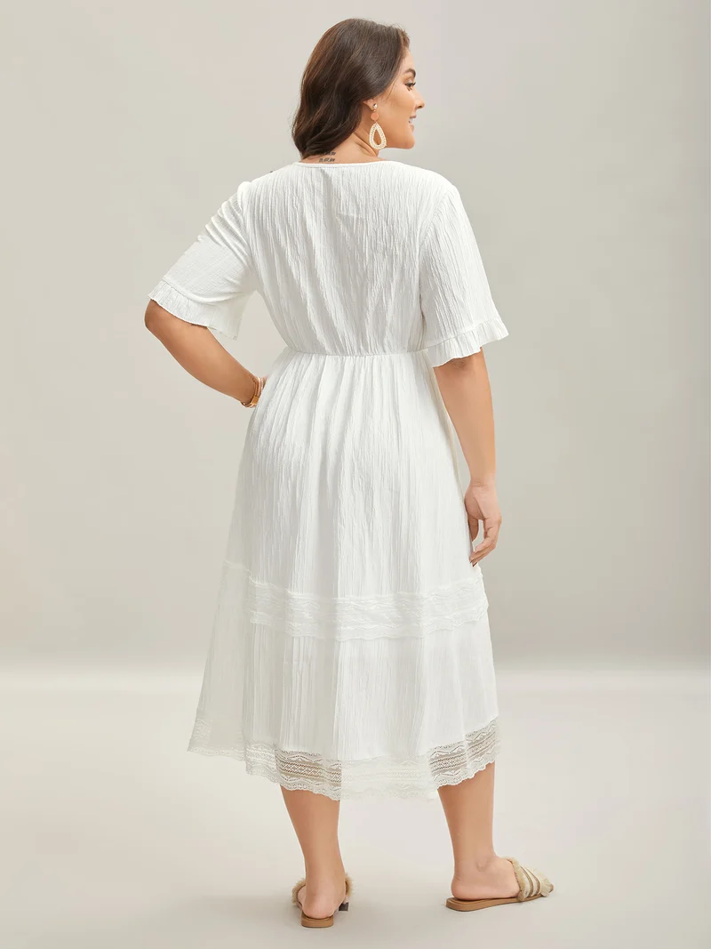 Textured Cut-Out Lace Tied Midi Dress