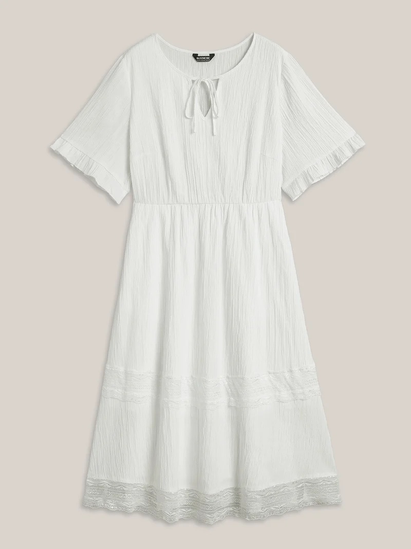 Textured Cut-Out Lace Tied Midi Dress