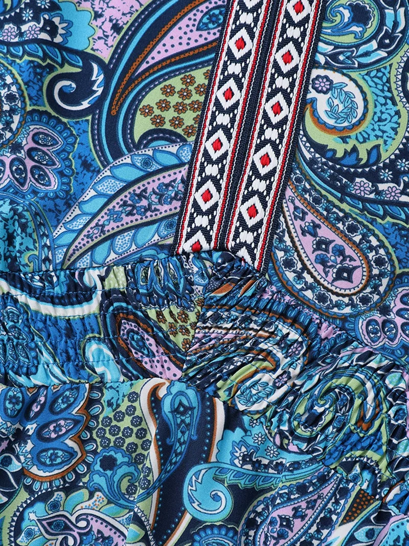Paisley Print Stretchy Waist Pockets Midi Dress