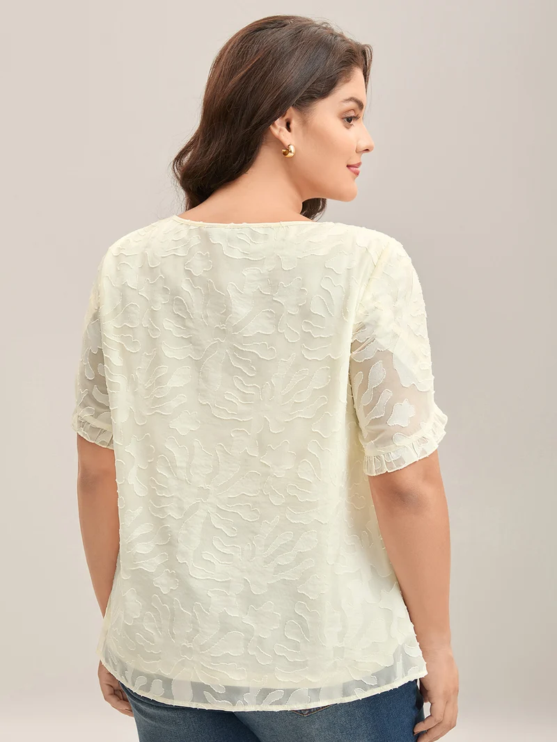 Chiffon Floral Textured Ruffled Blouse