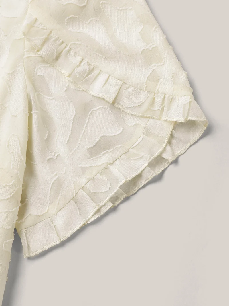 Chiffon Floral Textured Ruffled Blouse