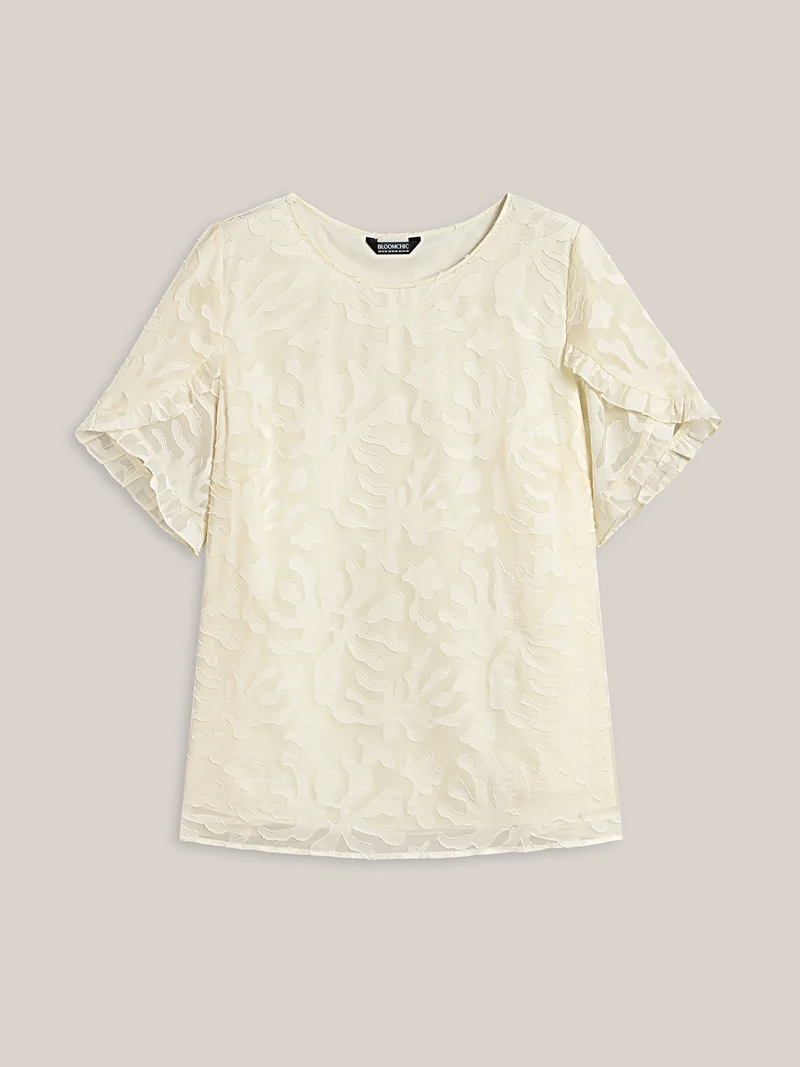 Chiffon Floral Textured Ruffled Blouse