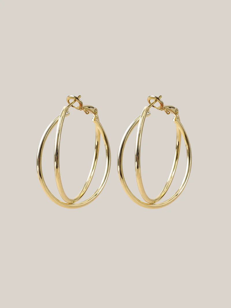 Double Ring Gold-Tone Earrings