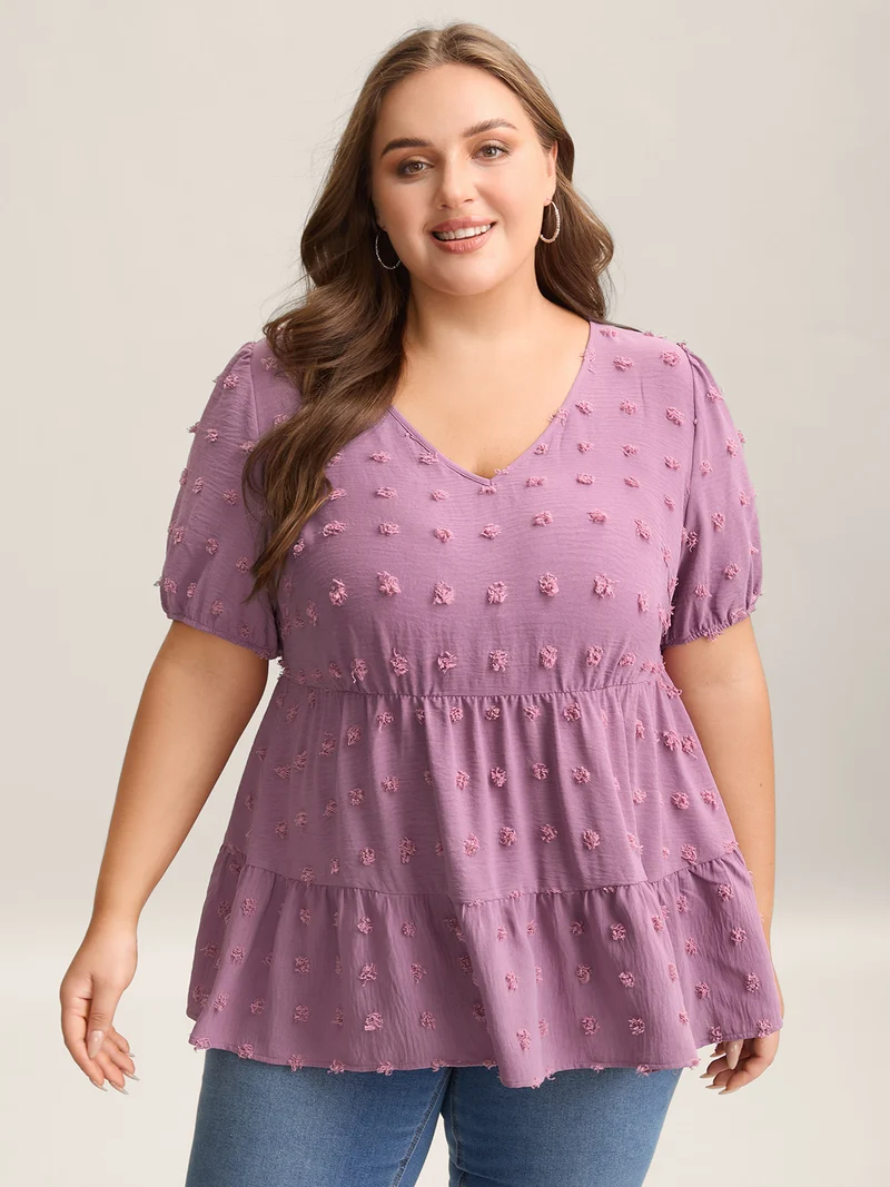 Textured Puff Sleeve Tiered Blouse