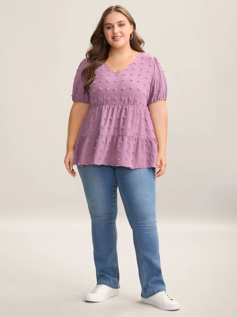 Textured Puff Sleeve Tiered Blouse