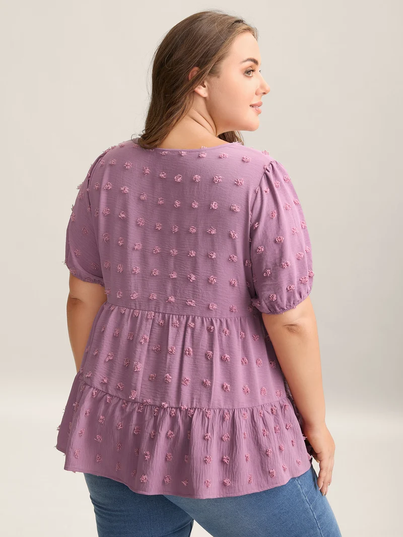 Textured Puff Sleeve Tiered Blouse