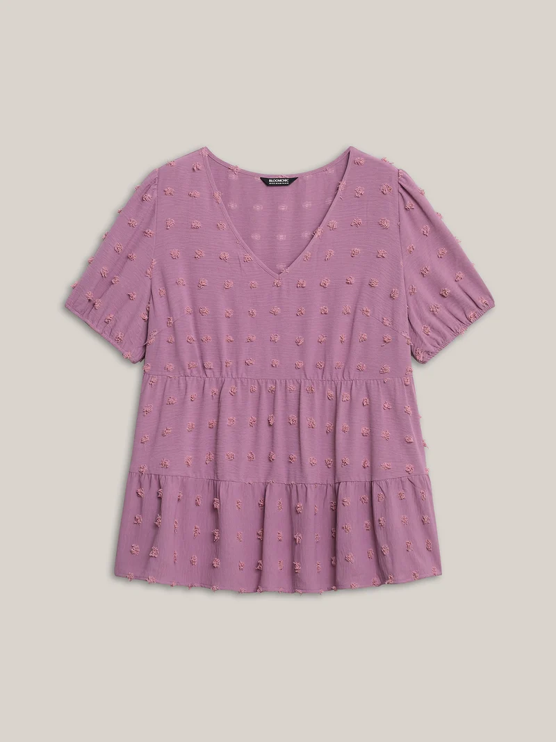 Textured Puff Sleeve Tiered Blouse
