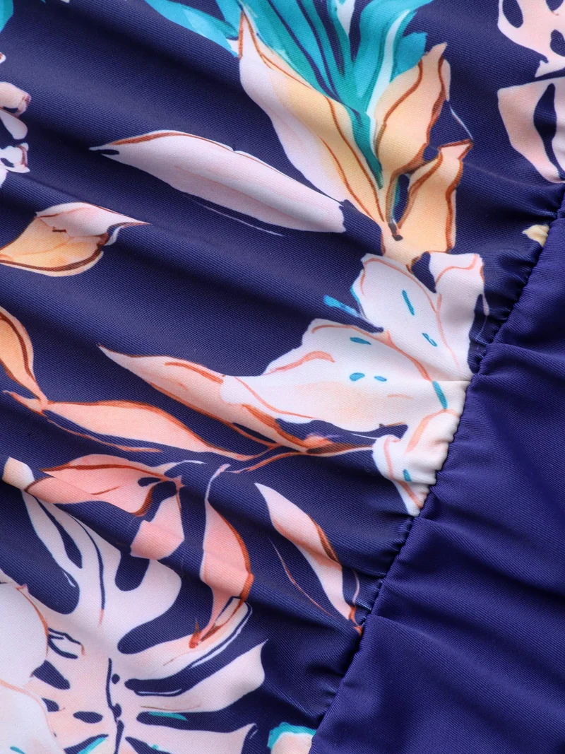 Tropical Print Ruched One-Piece Swimsuit