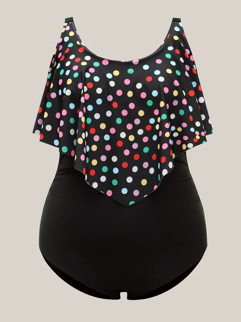 Polka Dots Lotus Leaf Edge One-Piece Swimsuit