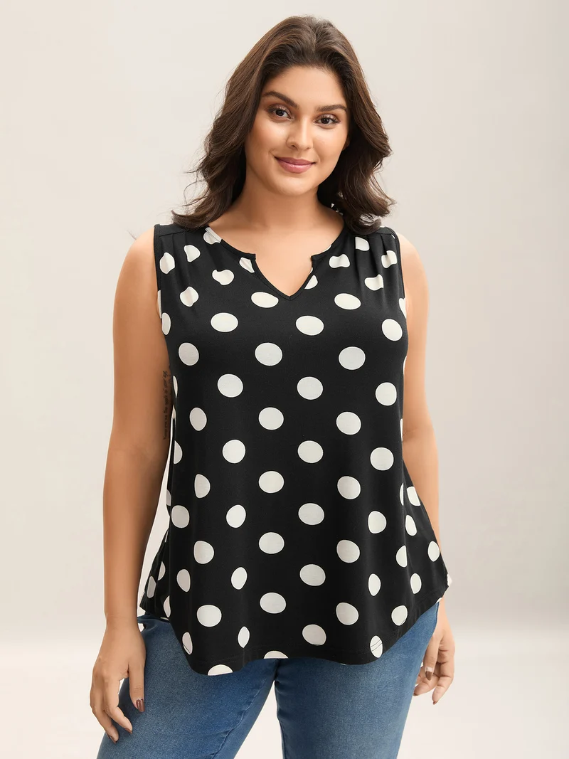 Classic Polka Dots Notched Collar Tank Top