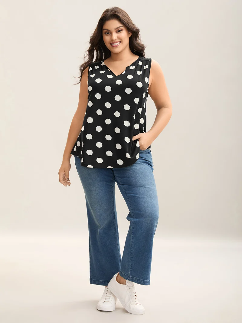 Classic Polka Dots Notched Collar Tank Top