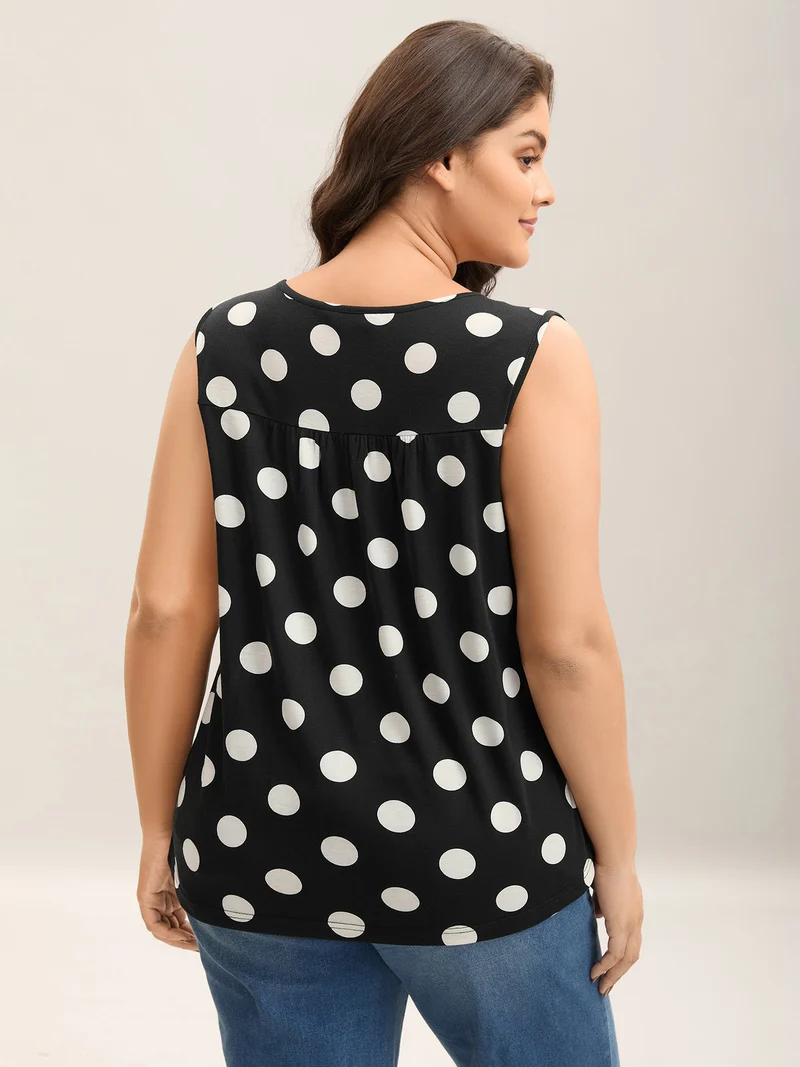 Classic Polka Dots Notched Collar Tank Top