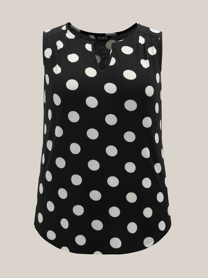 Classic Polka Dots Notched Collar Tank Top