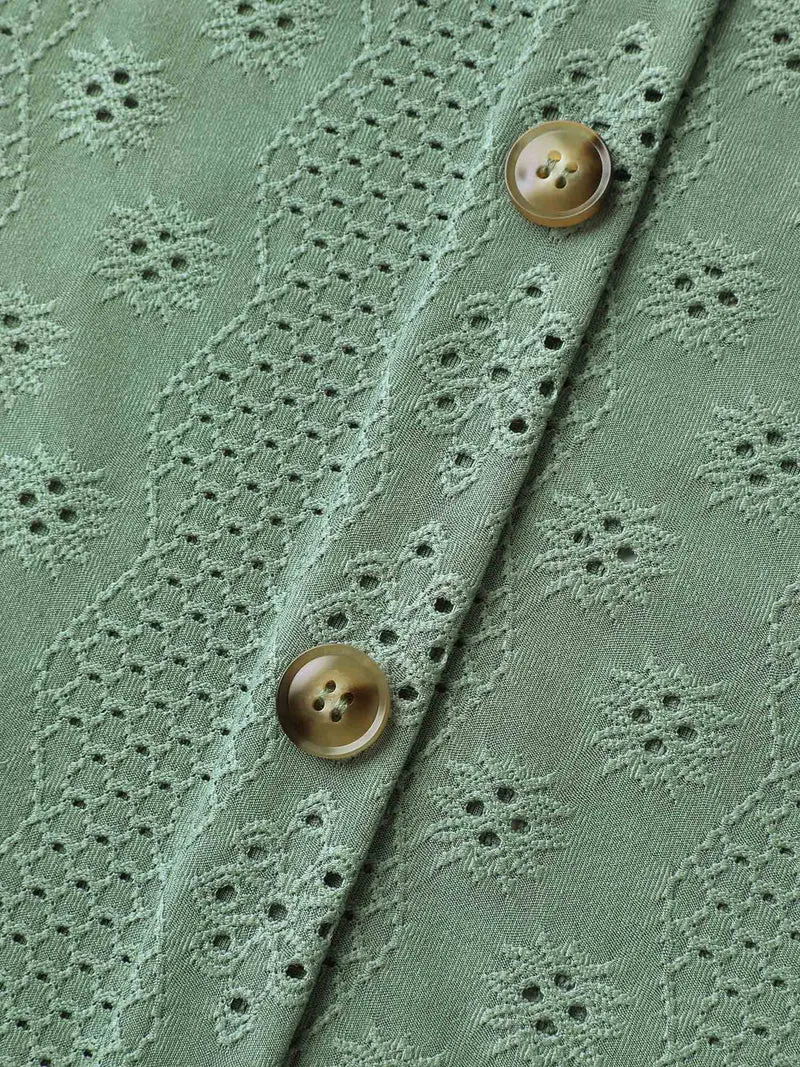 Cut-Out Textured Button Detail Tank Top