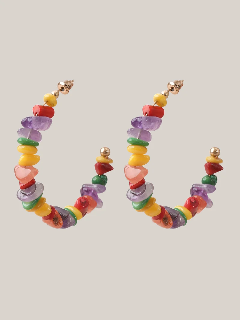 Natural Stone Multi-Color Hoop Earrings