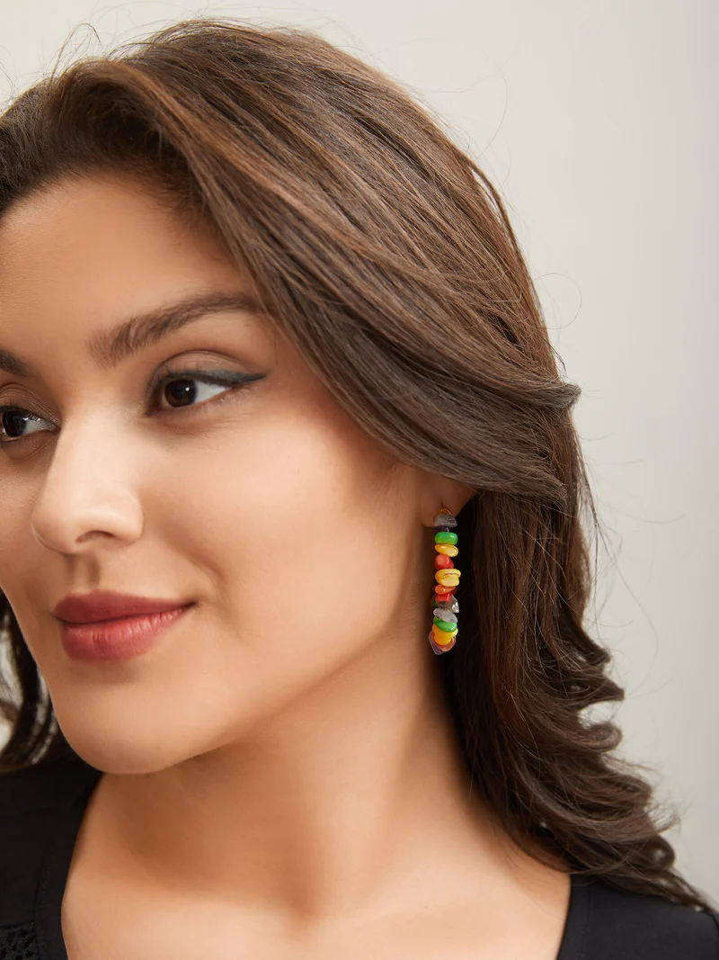Natural Stone Multi-Color Hoop Earrings
