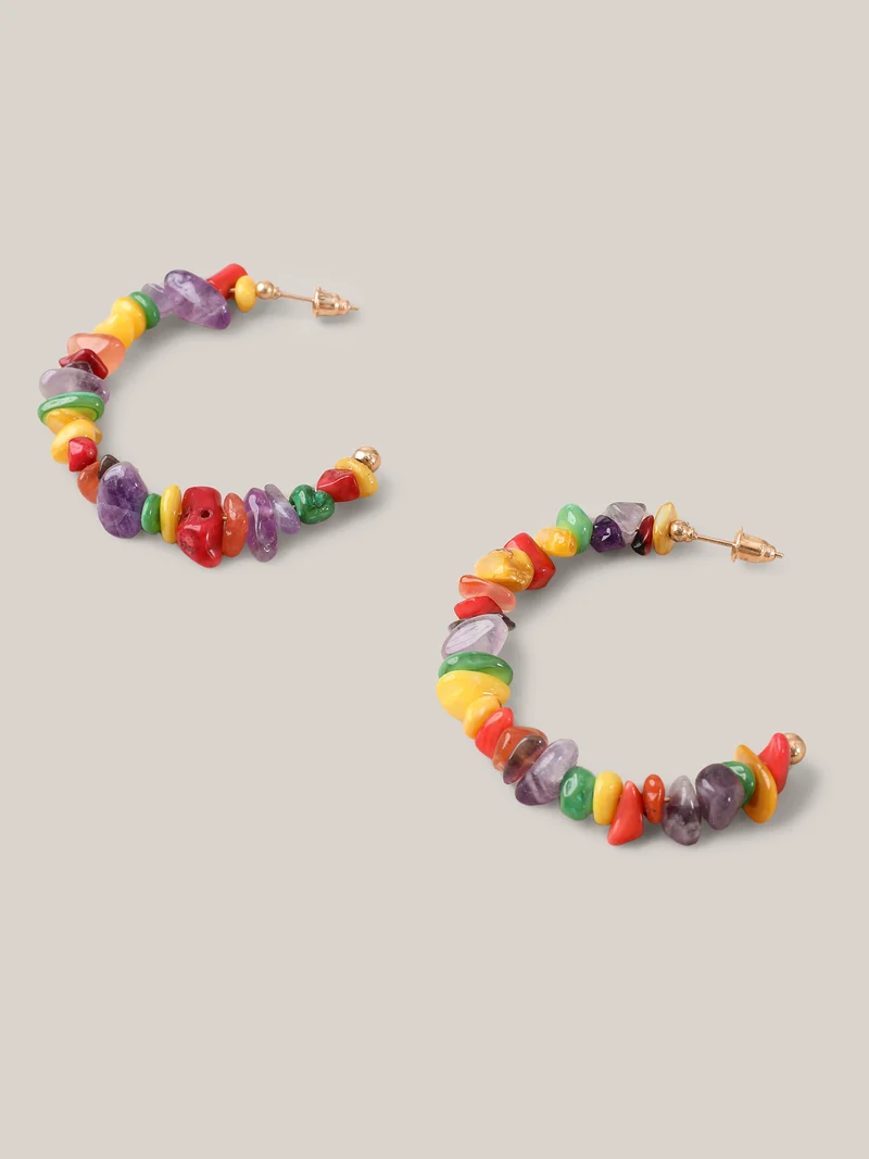Natural Stone Multi-Color Hoop Earrings