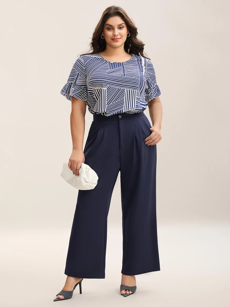 Abstract Print Lotus Leaf Sleeve Blouse