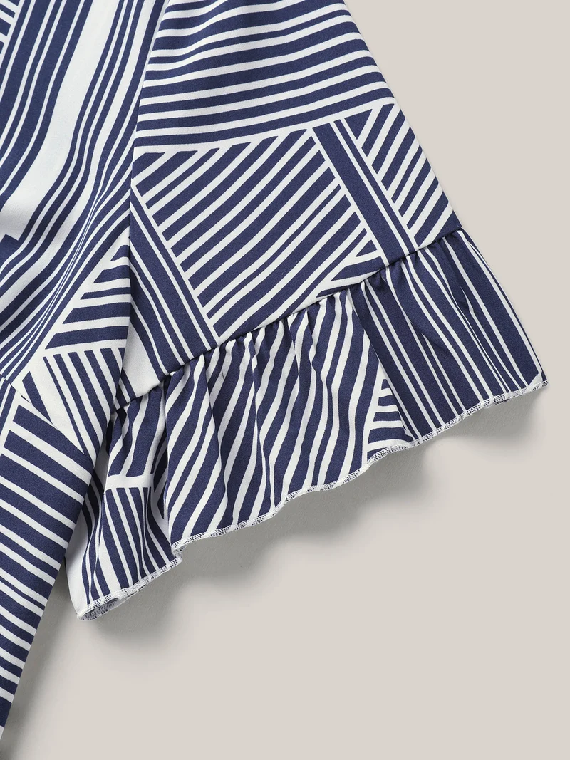 Abstract Print Lotus Leaf Sleeve Blouse