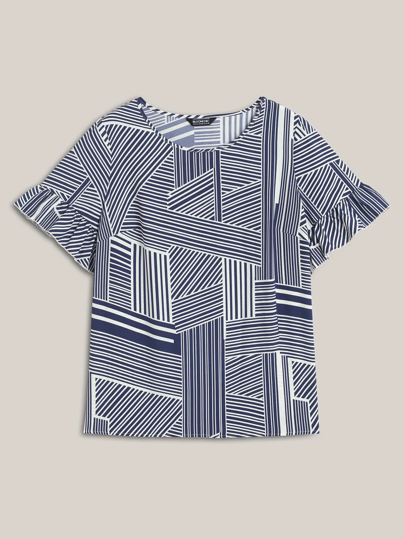 Abstract Print Lotus Leaf Sleeve Blouse